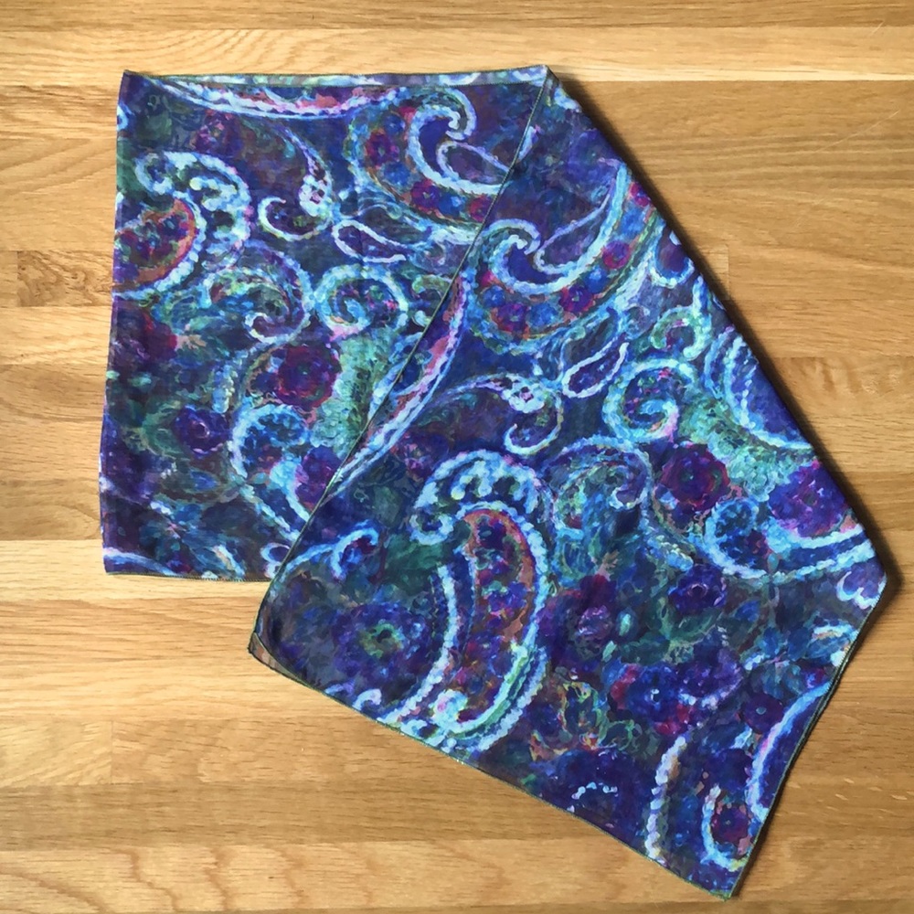 Purple & Green Paisley Scarf, 13.5”x58”